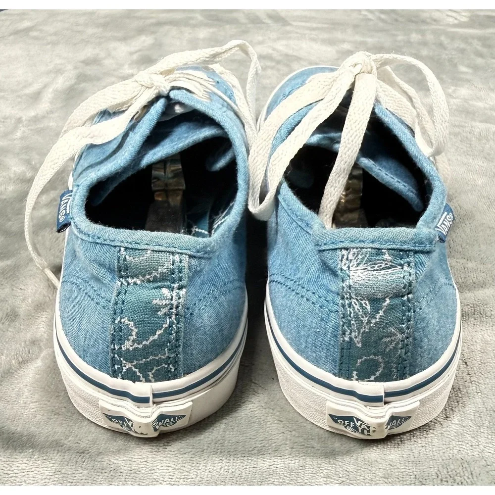 Vans Atwood Sneakers Womens 7.5 Blue Chambray Denim Floral Lace Up